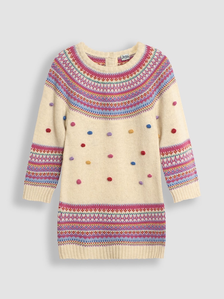 JoJo Maman Bébé Cream Fair Isle Knitted Dress - Image 1 of 3