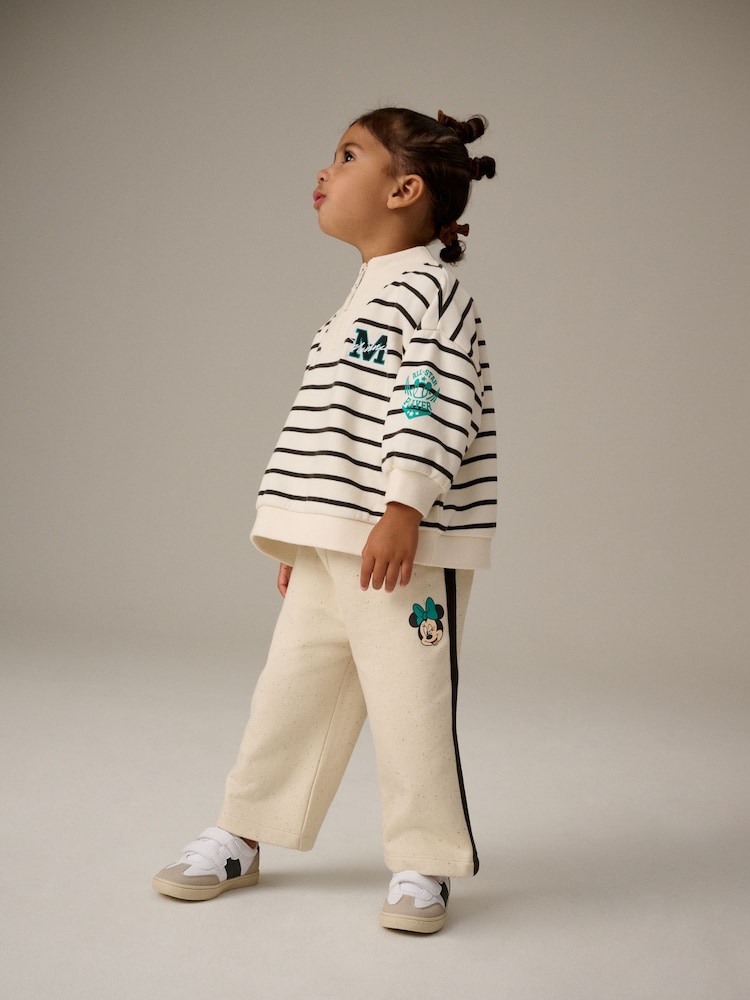 Cream Mickey Mouse Half Zip Sweatshirt & Wide Leg Joggers Set (3mths-7yrs) - Image 2 of 8