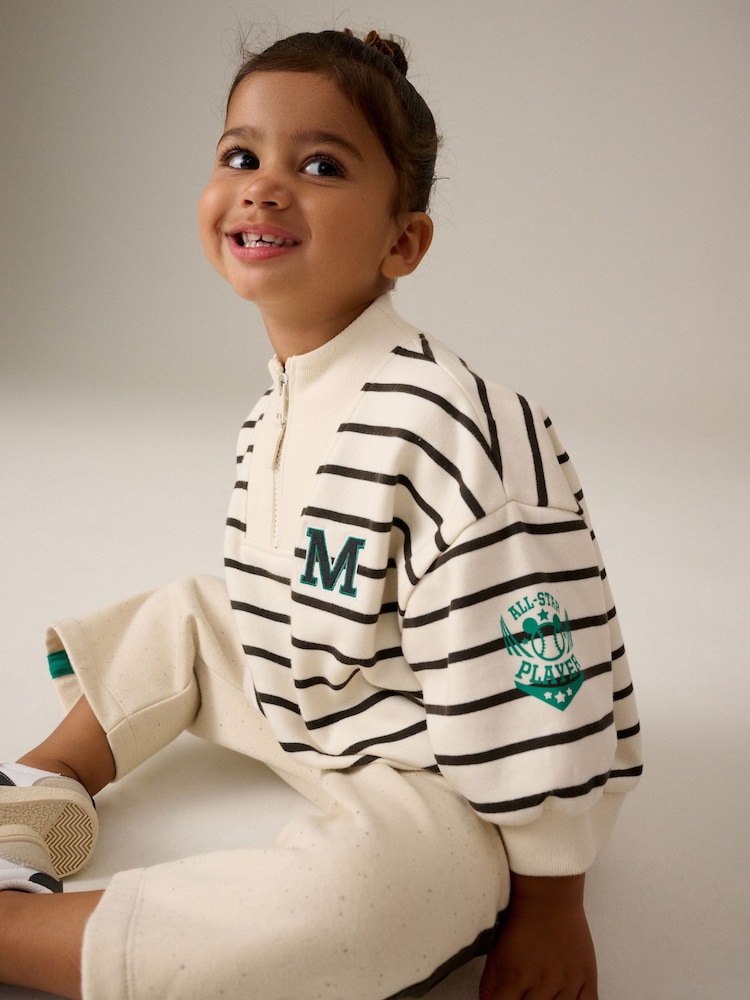 Cream Mickey Mouse Half Zip Sweatshirt & Wide Leg Joggers Set (3mths-7yrs) - Image 3 of 8