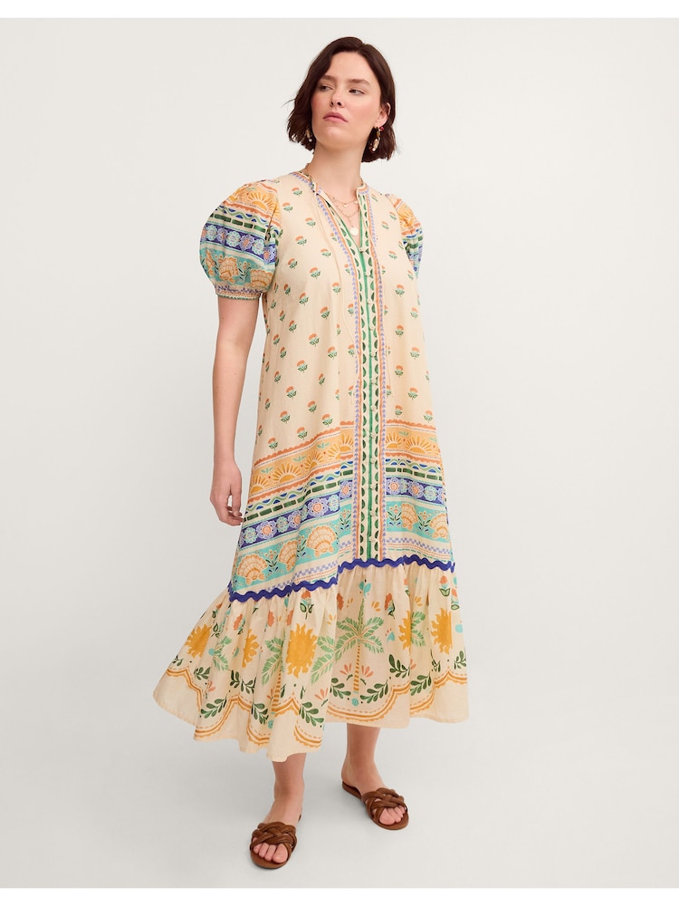Monsoon Cream Charlie Taylor Printed Puff Sleeve Midi Dress - Image 1 of 7 Monsoon Cream Charlie Taylor Printed Puff Sleeve Midi Dress - Image 1 of 7