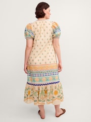 Monsoon Cream Charlie Taylor Printed Puff Sleeve Midi Dress - Image 3 of 7