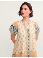 Monsoon Cream Charlie Taylor Printed Puff Sleeve Midi Dress - Image 4 of 7