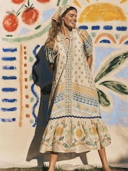 Monsoon Cream Charlie Taylor Printed Puff Sleeve Midi Dress - Image 5 of 7