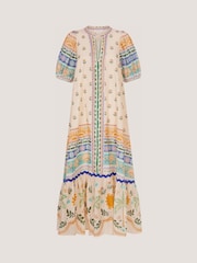 Monsoon Cream Charlie Taylor Printed Puff Sleeve Midi Dress - Image 7 of 7