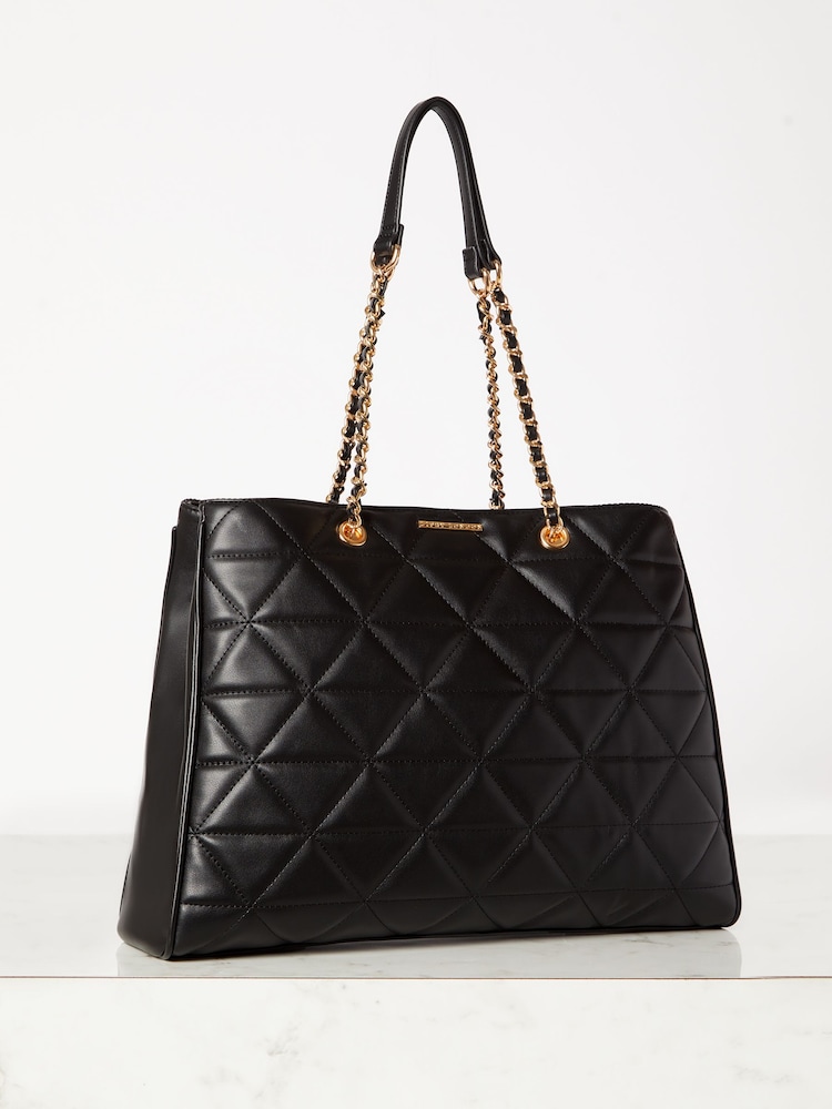 Lipsy Black Faux Leather Quilted Chain Strap Tote Bag - Image 2 of 4
