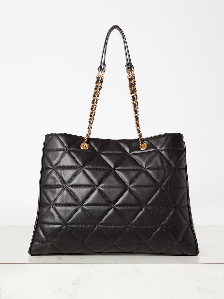 Lipsy Black Faux Leather Quilted Chain Strap Tote Bag - Image 3 of 4
