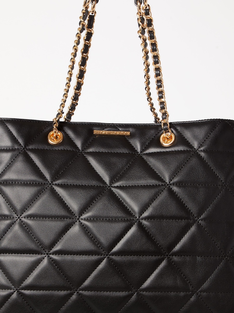 Lipsy Black Faux Leather Quilted Chain Strap Tote Bag - Image 4 of 4