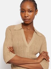 Jigsaw Brown 100% Cotton Collar Knitted Top - Image 2 of 6