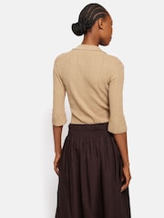 Jigsaw Brown 100% Cotton Collar Knitted Top - Image 4 of 6