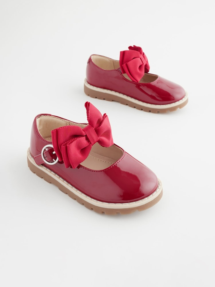 Red Standard Fit (F) Chunky Bow Mary Jane School Shoes - Image 1 of 6