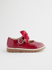 Red Standard Fit (F) Chunky Bow Mary Jane School Shoes - Image 2 of 6