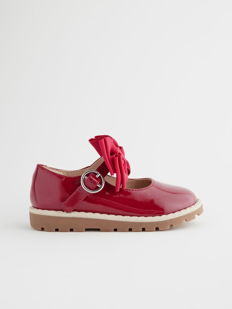 Red Standard Fit (F) Chunky Bow Mary Jane School Shoes - Image 2 of 6