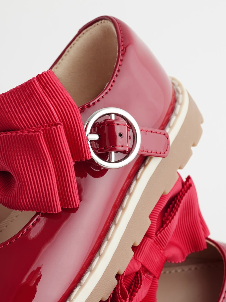 Red Standard Fit (F) Chunky Bow Mary Jane School Shoes - Image 6 of 6