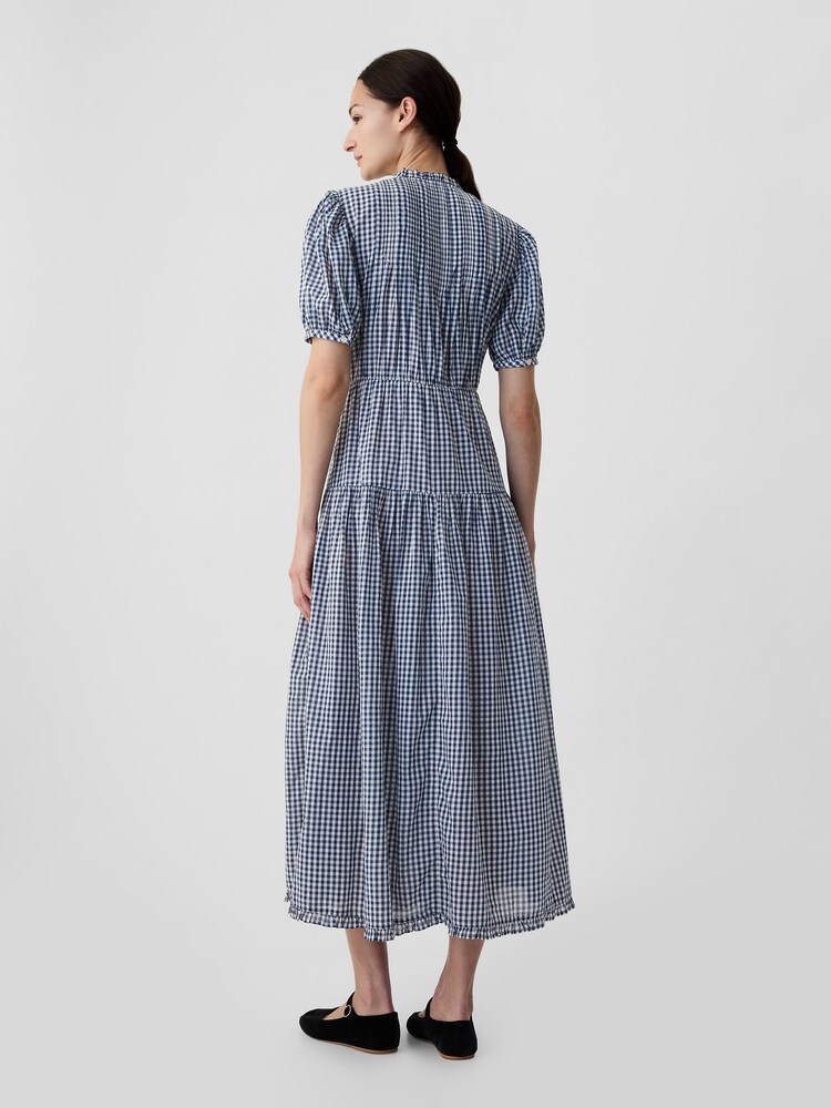 Gap Navy Blue DÔEN Gingham Puff Sleeve Midi Dress - Image 2 of 5 Gap Navy Blue DÔEN Gingham Puff Sleeve Midi Dress - Image 2 of 5