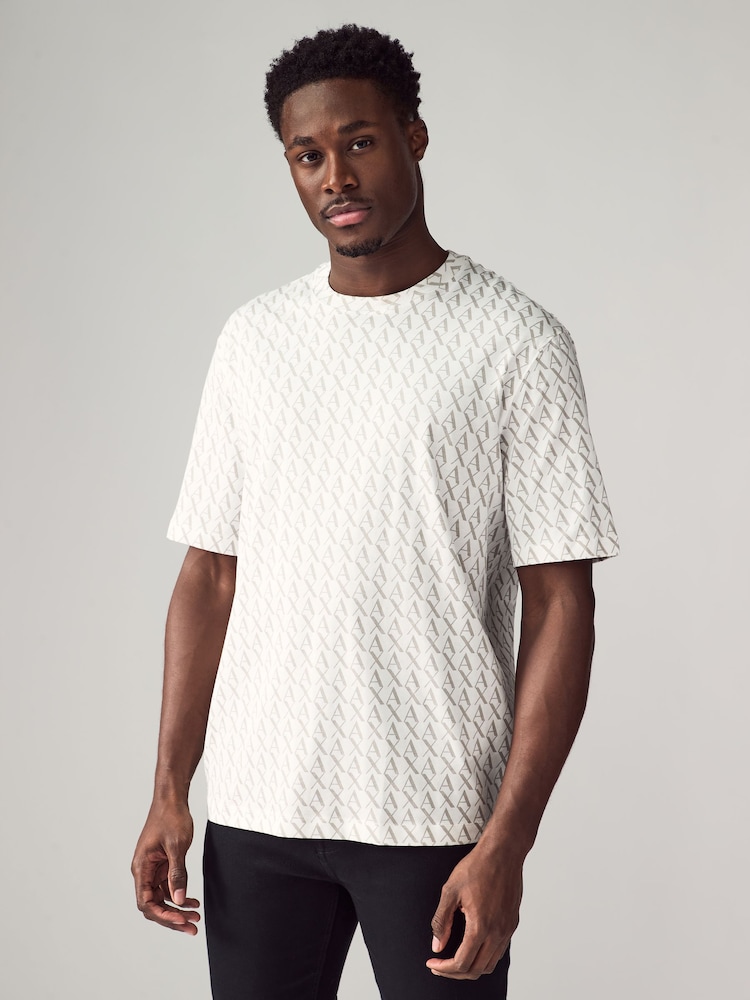 Armani Exchange All Over Logo White 100% Cotton T-Shirt - Image 1 of 5