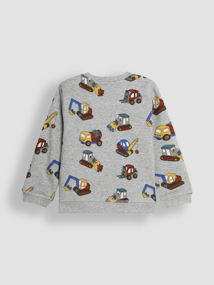 JoJo Maman Bébé Grey Marl Construction Vehicle Printed Sweatshirt - Image 2 of 3 JoJo Maman Bébé Grey Marl Construction Vehicle Printed Sweatshirt - Image 2 of 3