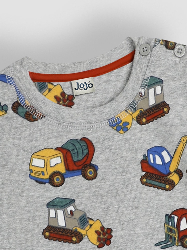 JoJo Maman Bébé Grey Marl Construction Vehicle Printed Sweatshirt - Image 3 of 3 JoJo Maman Bébé Grey Marl Construction Vehicle Printed Sweatshirt - Image 3 of 3