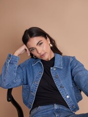 Another Sunday Blue Button Through Cropped 100% Cotton Denim Jacket - Image 1 of 6