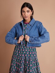 Another Sunday Blue Button Through Cropped 100% Cotton Denim Jacket - Image 2 of 6