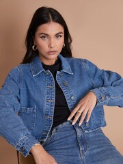 Another Sunday Blue Button Through Cropped 100% Cotton Denim Jacket - Image 3 of 6