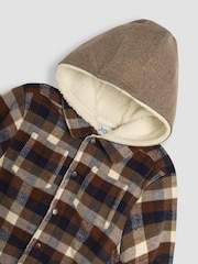 JoJo Maman Bébé Brown Check Hooded Shacket - Image 3 of 3