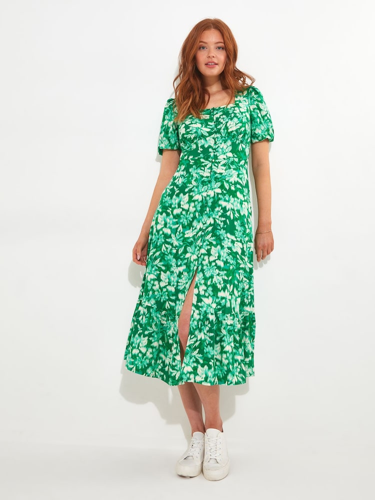 Joe Browns Green Blurred Floral Midi Dress - Image 1 of 4 Joe Browns Green Blurred Floral Midi Dress - Image 1 of 4