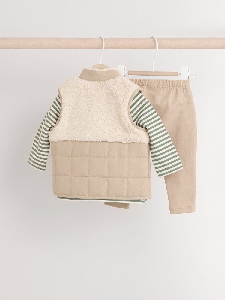 Neutral Gilet and Leggings Baby 3 Piece Set - Image 2 of 12