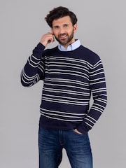 Lakeland Leather Blue Clothing Wyatt Striped Crew Neck Jumper - Image 1 of 6