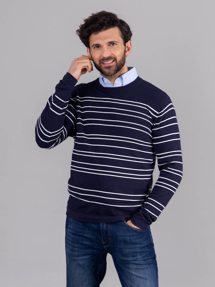 Lakeland Leather Blue Clothing Wyatt Striped Crew Neck Jumper - Image 1 of 6