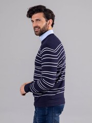 Lakeland Leather Blue Clothing Wyatt Striped Crew Neck Jumper - Image 2 of 6