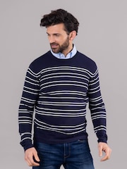 Lakeland Leather Blue Clothing Wyatt Striped Crew Neck Jumper - Image 3 of 6