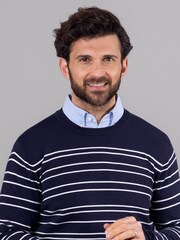 Lakeland Leather Blue Clothing Wyatt Striped Crew Neck Jumper - Image 6 of 6