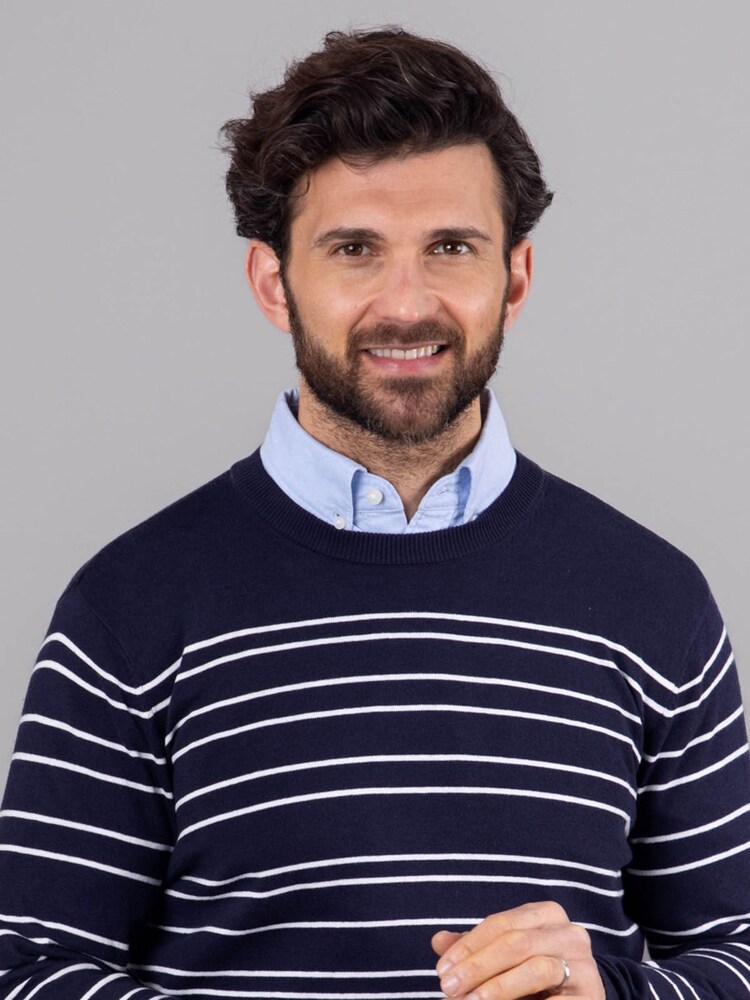 Lakeland Leather Blue Clothing Wyatt Striped Crew Neck Jumper - Image 6 of 6