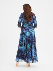 Scarlett & Jo Blue & Black Multi Rose Elizabeth Print Mesh Maxi Gown - Image 2 of 4
