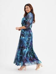 Scarlett & Jo Blue & Black Multi Rose Elizabeth Print Mesh Maxi Gown - Image 3 of 4