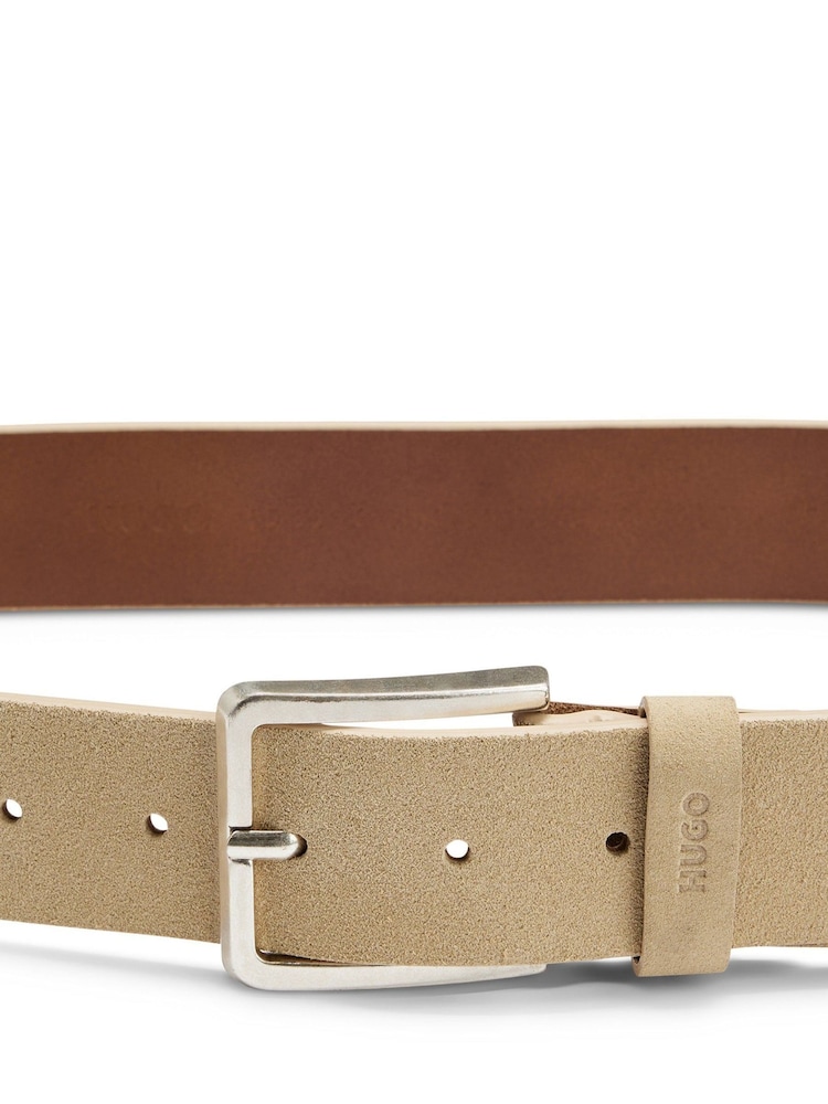 HUGO Natural Suede Textured Leather Belt - Image 2 of 5 HUGO Natural Suede Textured Leather Belt - Image 2 of 5