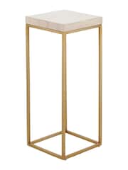 Pacific Mirrored Beige Granite and Gold Tall Square Side Table - Image 3 of 6
