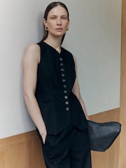 Whistles Black Lindsey Linen Blend Waistcoat - Image 1 of 6
