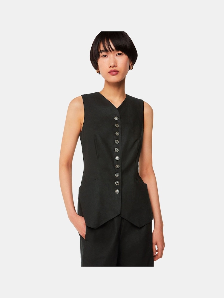 Whistles Black Lindsey Linen Blend Waistcoat - Image 2 of 6