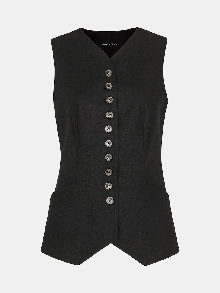 Whistles Black Lindsey Linen Blend Waistcoat - Image 6 of 6