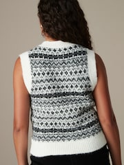 Grey White Patterned Sleeveless Crew Neck Knitted Tank Vest Jumper Top - Image 3 of 8