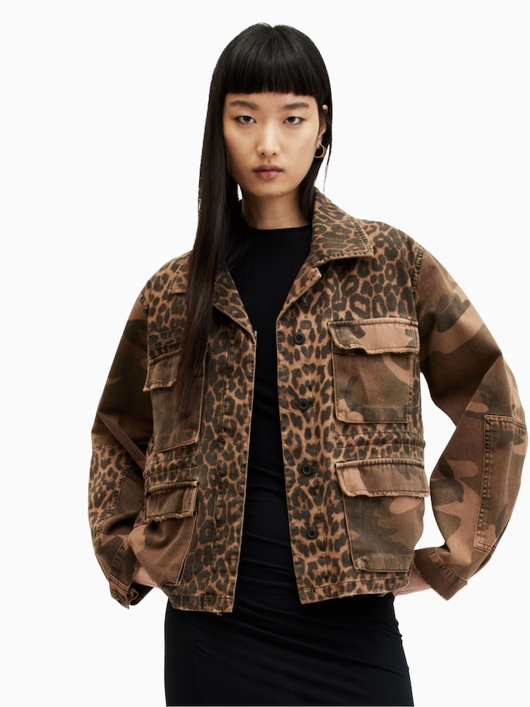 AllSaints Brown 100% Cotton Finch Leppo Mix Jacket - Image 1 of 7 AllSaints Brown 100% Cotton Finch Leppo Mix Jacket - Image 1 of 7