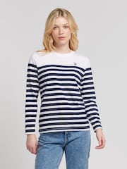 U.S. Polo Assn. Blue Regular Fit Womens Slub Stripe V-Neck 100% Cotton T-Shirt - Image 1 of 7