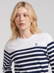 U.S. Polo Assn. Blue Regular Fit Womens Slub Stripe V-Neck 100% Cotton T-Shirt - Image 2 of 7