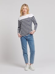 U.S. Polo Assn. Blue Regular Fit Womens Slub Stripe V-Neck 100% Cotton T-Shirt - Image 3 of 7