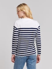 U.S. Polo Assn. Blue Regular Fit Womens Slub Stripe V-Neck 100% Cotton T-Shirt - Image 4 of 7