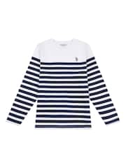 U.S. Polo Assn. Blue Regular Fit Womens Slub Stripe V-Neck 100% Cotton T-Shirt - Image 5 of 7