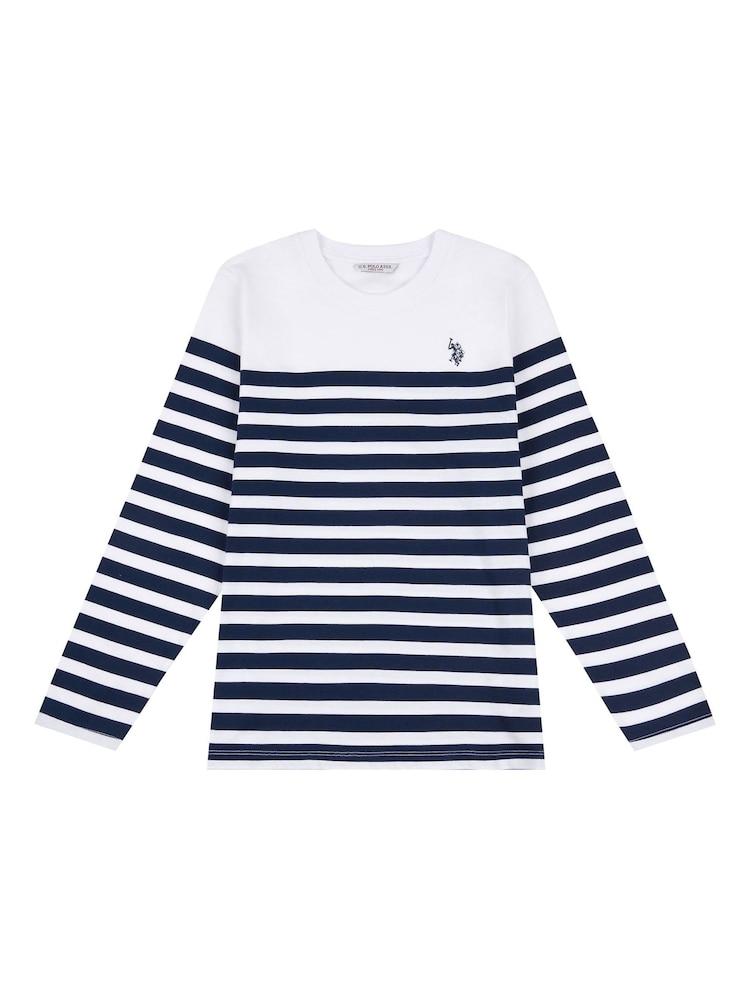 US Polo Assn. T-shirt coupe standard femme à col en V rayé et col en V 100% coton - Image 5 of 7