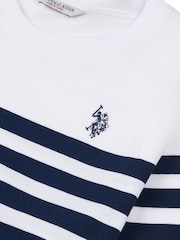 U.S. Polo Assn. Blue Regular Fit Womens Slub Stripe V-Neck 100% Cotton T-Shirt - Image 7 of 7