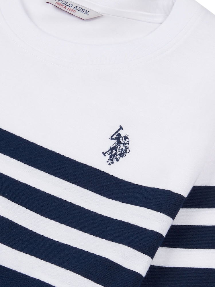 U.S. Polo Assn. Blue Regular Fit Womens Slub Stripe V-Neck 100% Cotton T-Shirt - Image 7 of 7